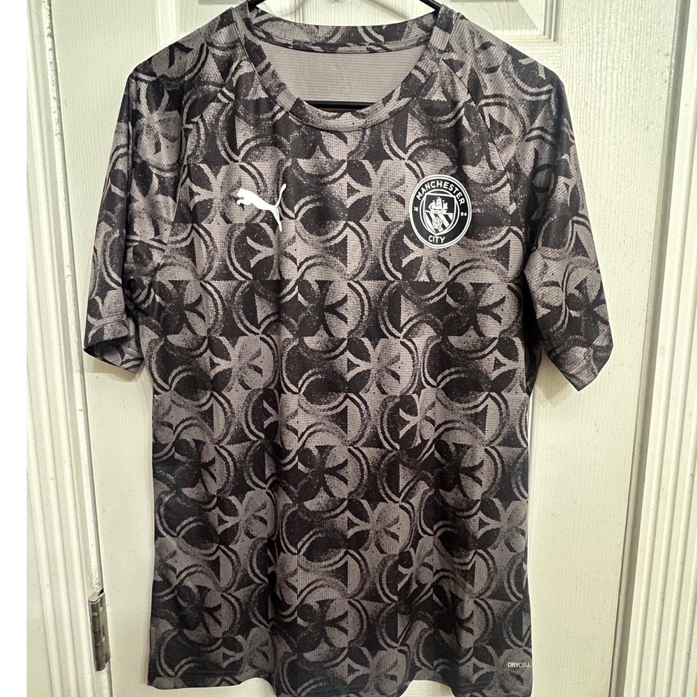 Puma Manchester City FC Warm Up Jersey Black Gray Geometric 782167 11 Men M NWT